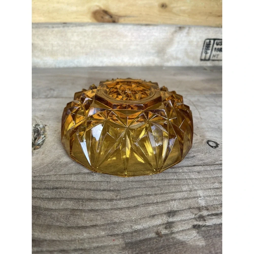 Vintage Amber  Round Cut Glass Candy, Nut Dish  1970s Trinket Dish Candy‎ Dish
